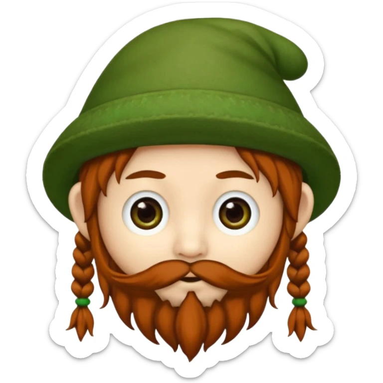 Gnomo con tratti asiatici, capelli ricci scuri, occhi marroni, cappello verde sticker