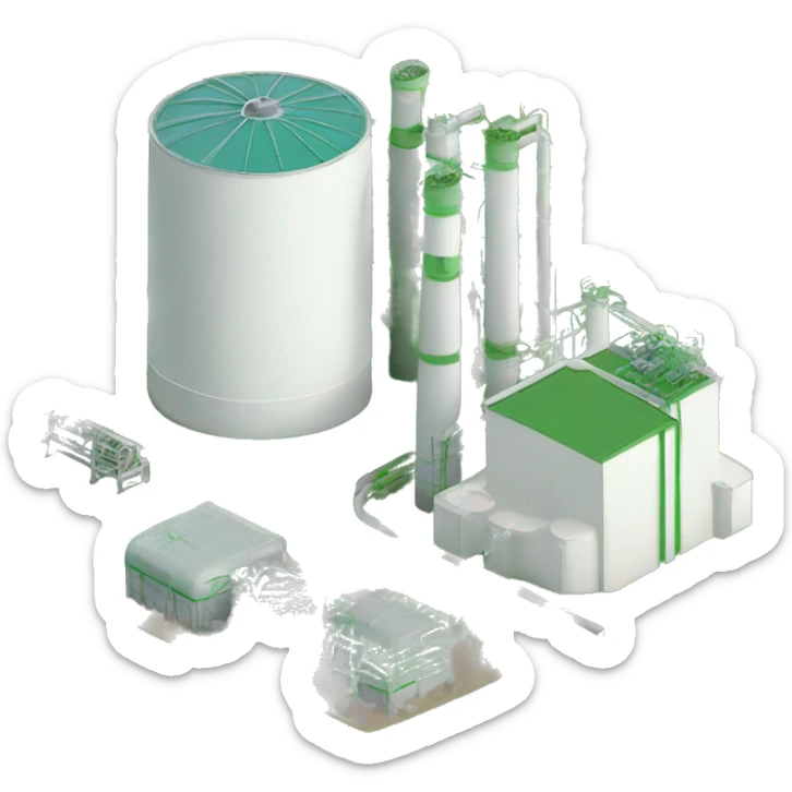 Biogas Power Plant, no chimneys, in green tonesl, 2-3 siles and lots of pipes sticker