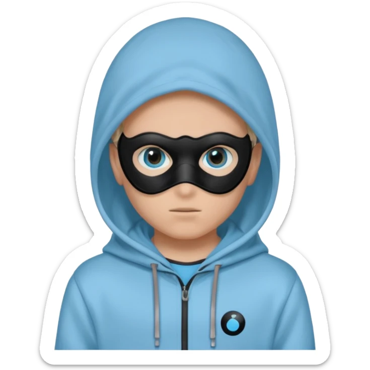 Make an emoji of Boywithuke (Boywithuke is a singer who wears a light sky blue hoodie with the hood up and has a ukelele on his back and has a mask that’s all black besides the 2 blue circles where the eyes should be) sticker