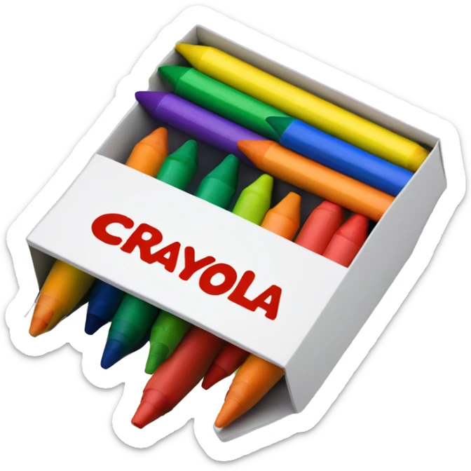 Yellow and Green Crayola Crayon Box with Red Orange Yellow Green Blue And Purple Crayons inside sticker