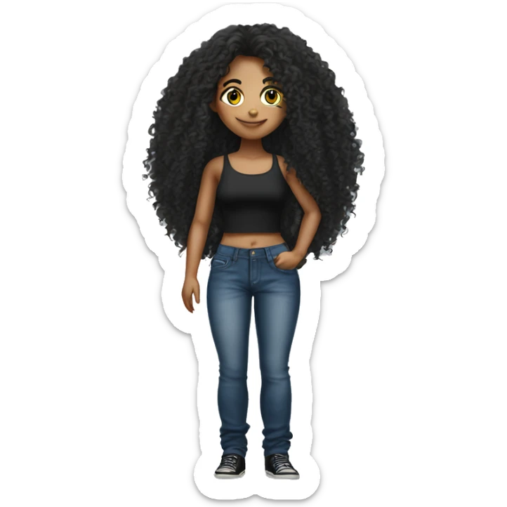 Realistic pretty brazilian young women with long curly hair with black crop top and very baggy jeans  sticker