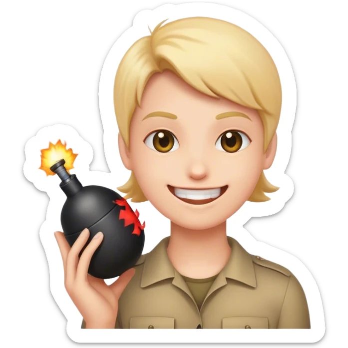Cute emoji of a person smiling and holding a bomb sticker