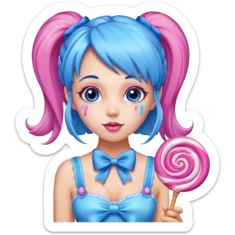 candy girl from candyland very long blue pink mixed candy hair with ribbon and no tattoo sticker