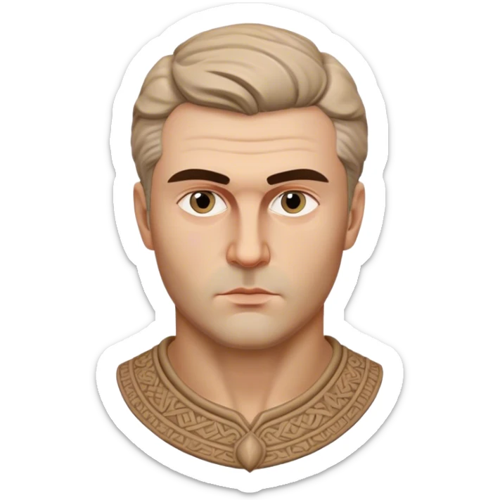 Cinematic Realistic Ivan Meštrović Portrait Emoji, depicted as a renowned Croatian sculptor with thoughtful eyes and classical attire, rendered with intricate textures and dramatic artistic lighting that captures his creative genius. sticker
