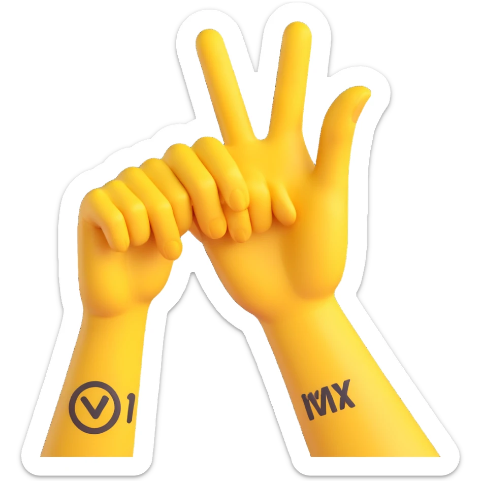 yellow hand making the 'OK' gesture with a tattoo on the wrist, 3D emoji style sticker