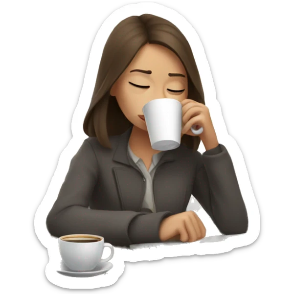 tired french girl with laptop drinking a lot of coffee sticker