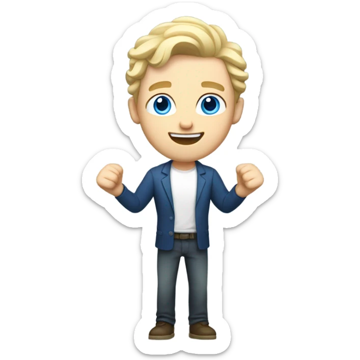 full body raised arms light curl blonde 30yo man blue eyed pale skin sticker