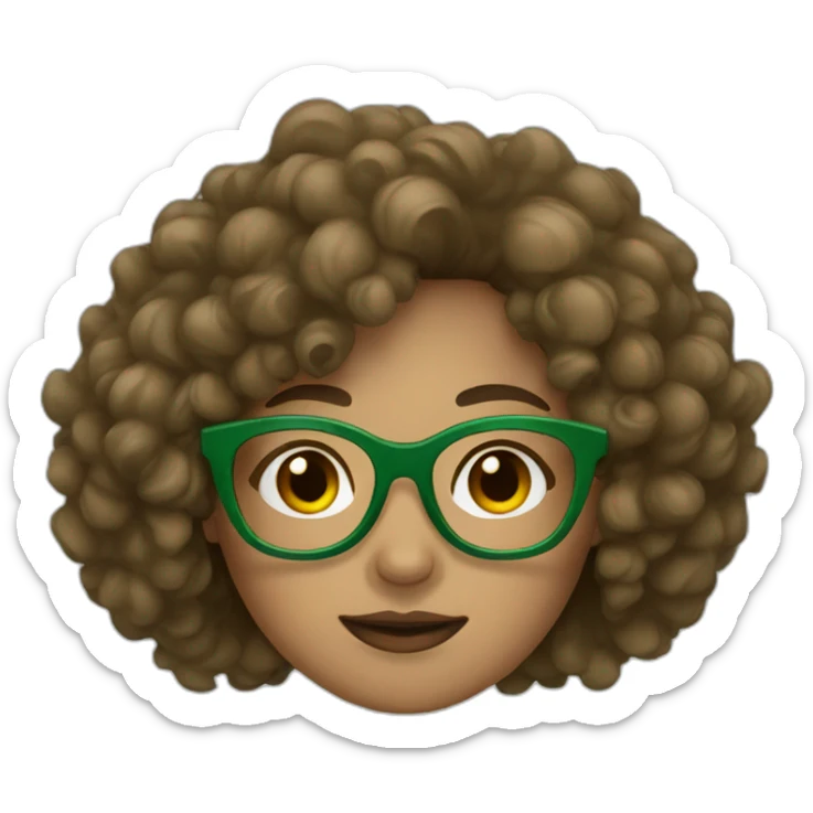 Woman - brown curly hair and Green khaki glasses  sticker