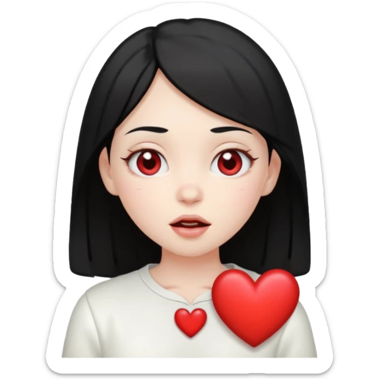 Heart-eyes emoji with a heart next to it and drooling
Black-haired girl, loves white sticker
