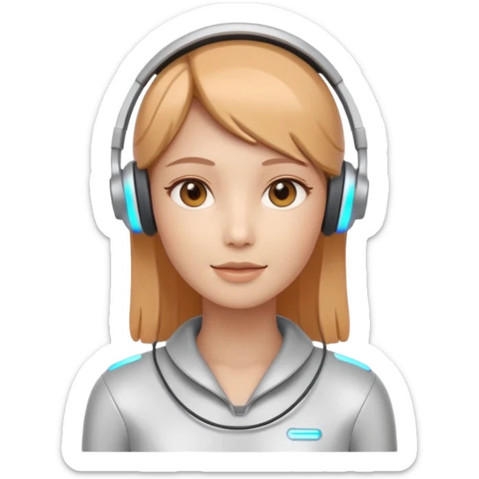 AI Call Agent holo-human-like Cyber AI face, warm, calm and friendly. Holographic look.Soft AI face with a listening, welcoming expression, minimal facial lines, calm eyes. Light headset. Super minimalistic.  sticker