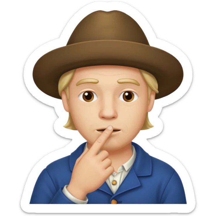 Generate a Dutchman holding his finger to his mouth. Like a secret. PNG on a transparent background. sticker