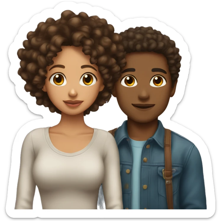 lightskin girl and brownskin boy with curly hair kissing sticker