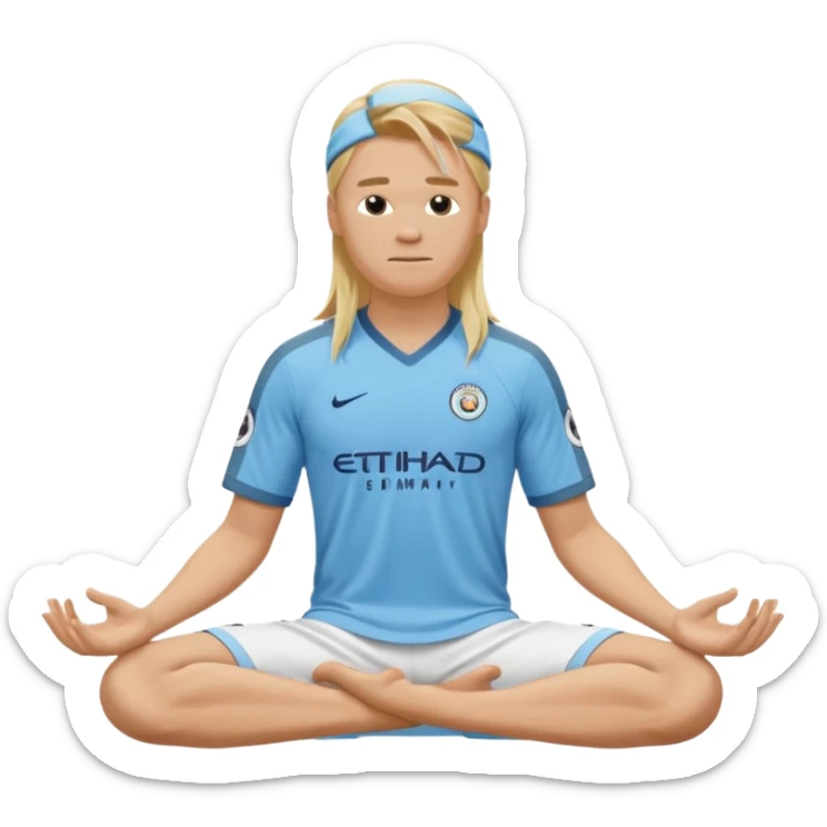 Erling Haaland long hair doing the lotus position Manchester city  sticker