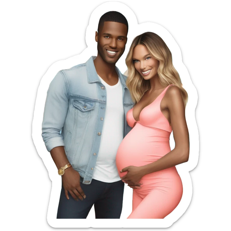 Realistic Photo of a Victoria secret model pregnant posing with a male model at her baby shower  sticker