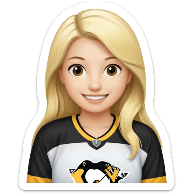 Girl long hair blonde with hockey jersey pittburgh penguins sticker