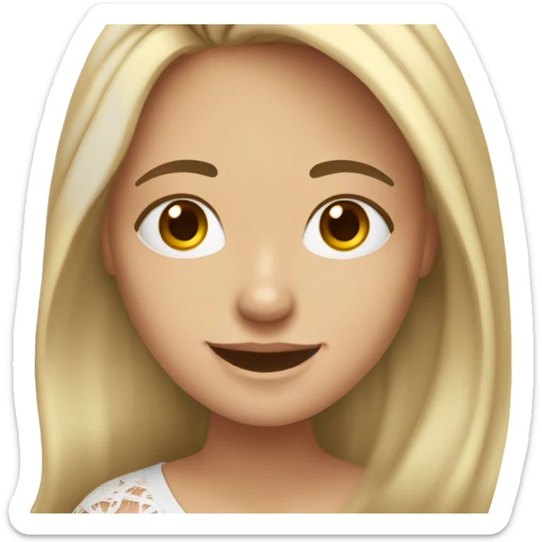 Spanish white girl, with no so long brown lacy hair, smiling in front of a laptop sticker