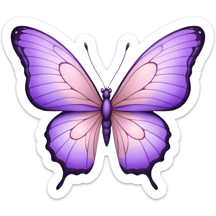 a stunningly detailed butterfly with lilac and purple wings. The wings should display a harmonious blend of swirling and geometric designs, giving them a mystical and artistic feel. The butterfly should have a graceful, elongated body with a subtle metallic sheen, enhancing its enchanting presence. lavender blush  sticker
