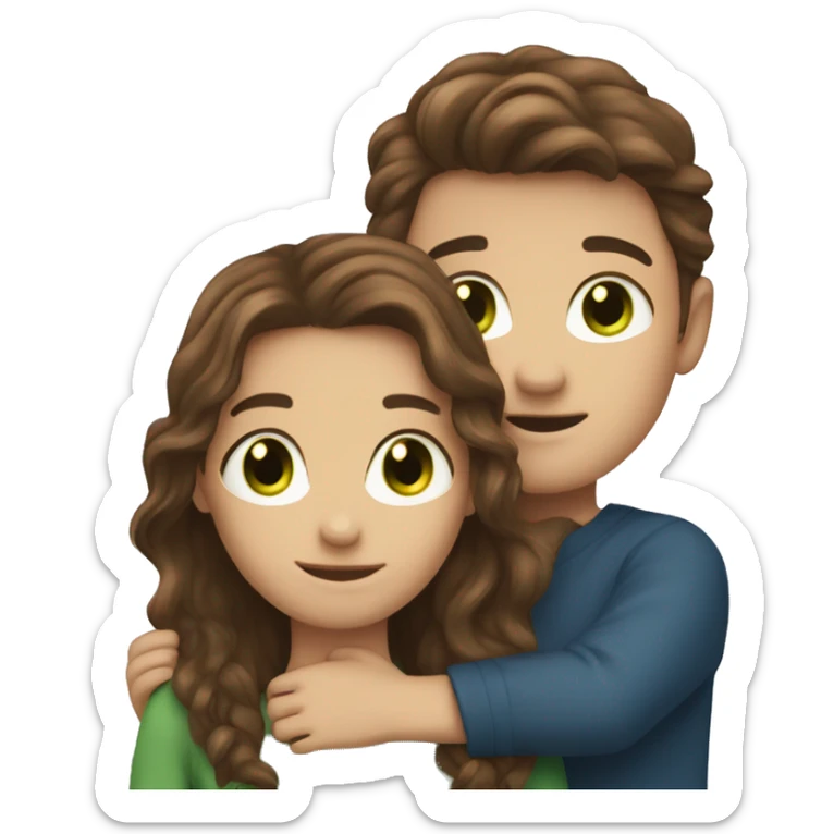 brown hair blue eyed girl hugging brown hair green eyed boy sticker