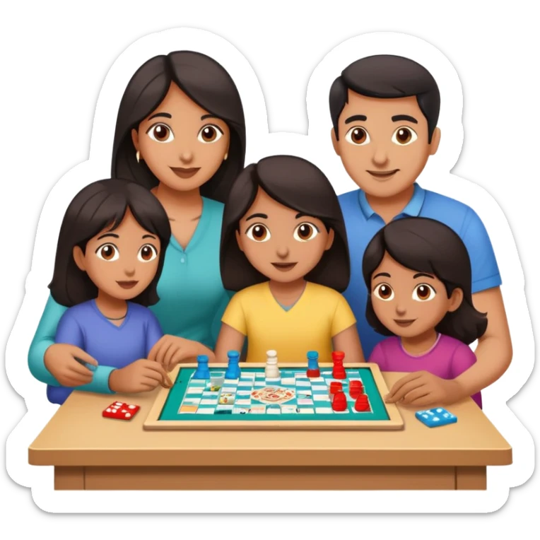 South Asian family with dark hair playing board games together at home sticker