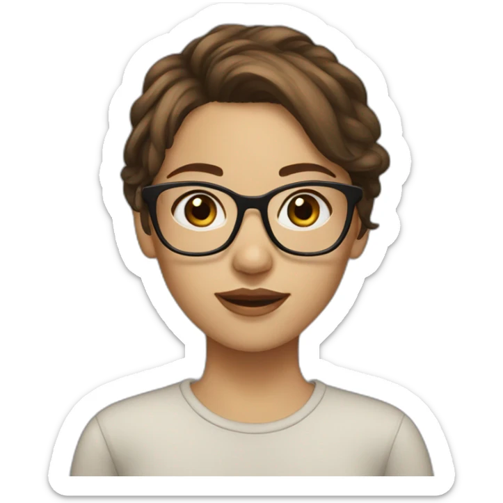 brown hair girl, brown eyes, with glasses, light skin sticker