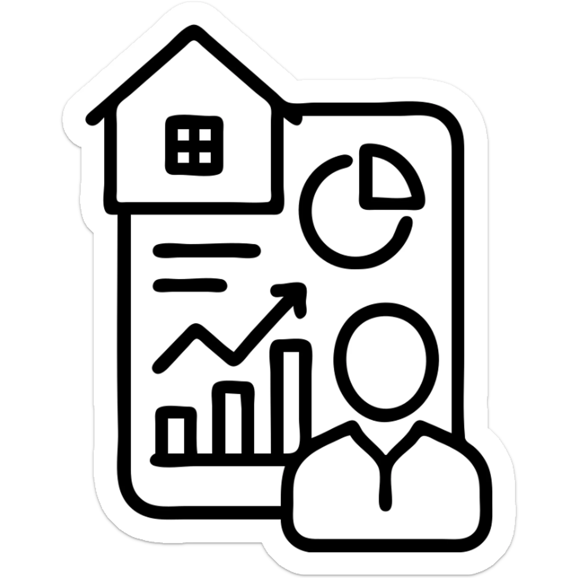 Ícono de real estate que refleje que trabajamos con una estrategia personalizada con visión de ROI y que nuestro método de trabajo nos permite ayudarte a tomar decisiones basadas en datos, rentabilidad y lifestyle. sticker