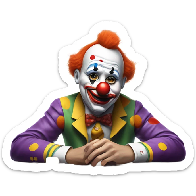 Sad clown loses money at casino cards with date sticker