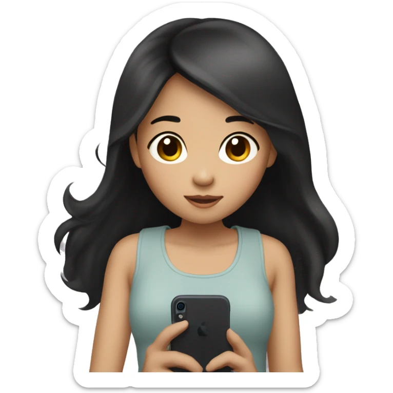 An asian girl with middle dark skin, with black hair and iPhone in her hand sticker