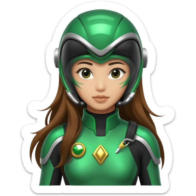 Green power ranger Asian girl with a scuba diver gear, long brown hair  sticker