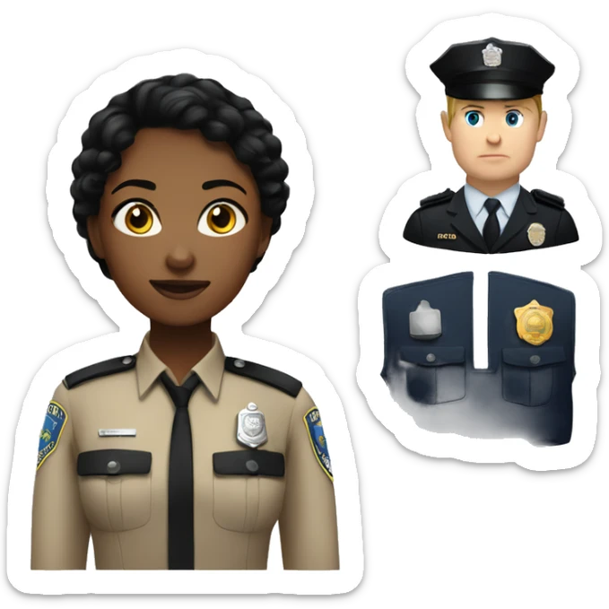 Black hair woman with Caucasian police officer  sticker