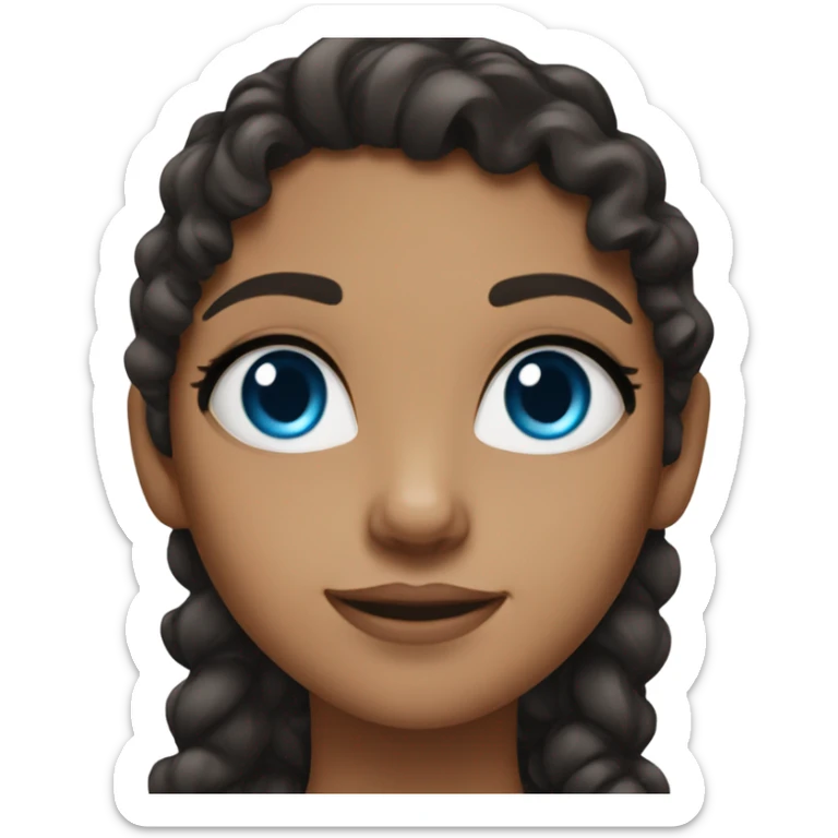 a dark brown curly hair girl with blu eyes long feline lashes   sticker