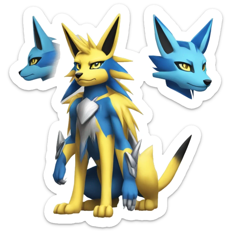 Yellow Anthro Edgy Cool Sonic-Zeraora-Anubis-Renamon-Jolteon-Pokémon-Fakémon with shiny blue markings Full Body Detailed High Quality  sticker