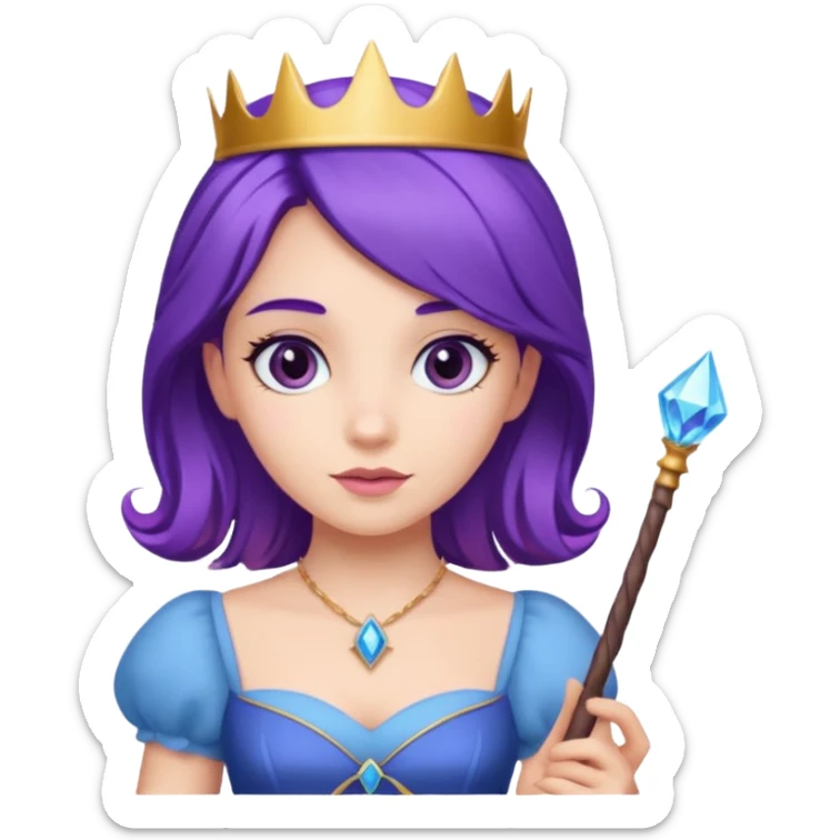 Princesses with Magic Wand in Purple Hair, blue dress sticker
