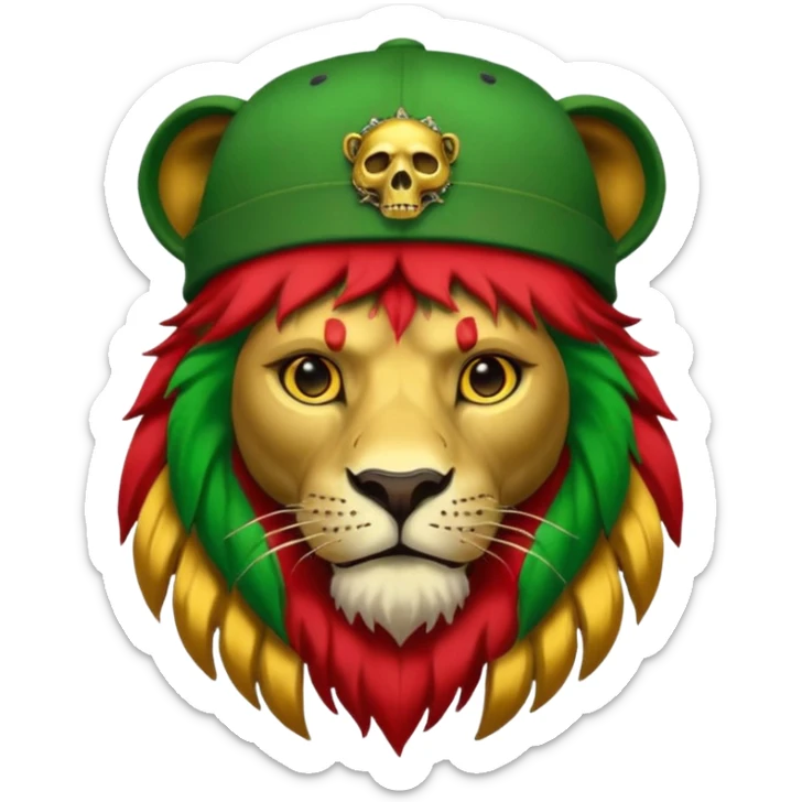 Create a power station with a rasta cap on with red gold green grafite of a lion and skulls with Fred the fossibot written on it sticker