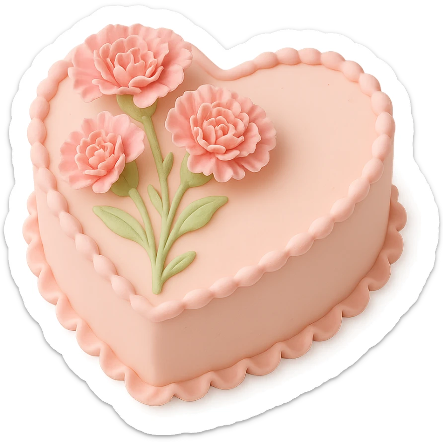 heart-shaped fondant cake with piped carnations sticker