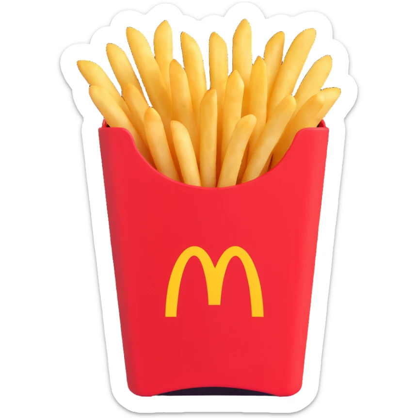 McDonald's French fries, realistic style, red fry box with golden fries, no text, clean background sticker
