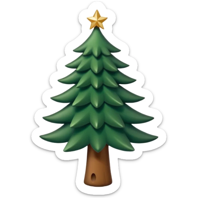 Un emoji représentant un petit sapin stylisé, sans bouche, avec deux grands yeux de biche brillants couleur cannelle. Style minimaliste, mignon et expressif, comme un sticker ou un emoji moderne. Fond parfaitement transparent, haute qualité, bien centré. sticker