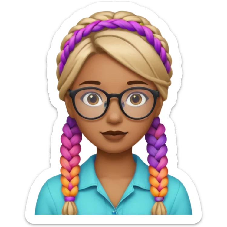 colorful braided hair girl with glasses sticker