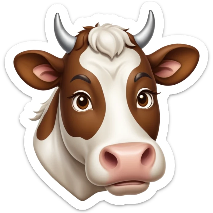 cinematic-noble-brown-and-white-cow-portrait-emoji,-poised-and-regal,-with-a-large,-sturdy-build-and-a-beautifully-patterned-hide-of-rich-brown-accented-by-crisp-white-patches,-deep-set-soulful-brown-eyes,-simplified-yet-sharp-and-sophisticated sticker