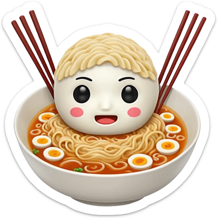 make the bowl of the ramen with a cute face and no face on the noodles and 2 chopsticks only sticker