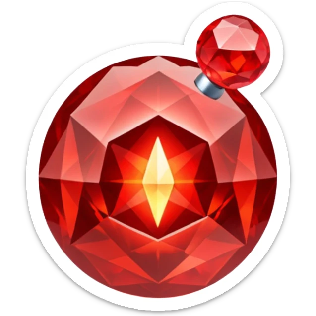 Red crystal with a red glow coming from its center. In the center of the crystal a $ sticker