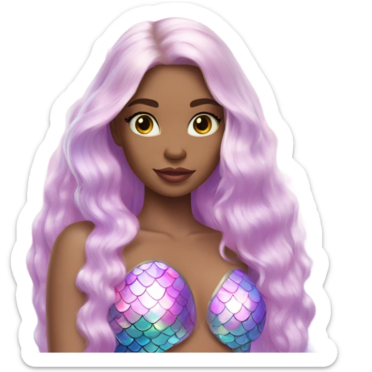 mermaid, model, magical, blonde hair, pink lips, iridescent, mystical, shiny, holographic, straight hair with highlights, scales  sticker