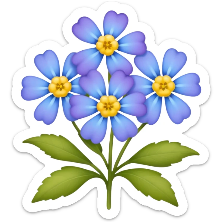 simple emoji of a purple and yellow myosotis flower, closely resembling the reference image sticker