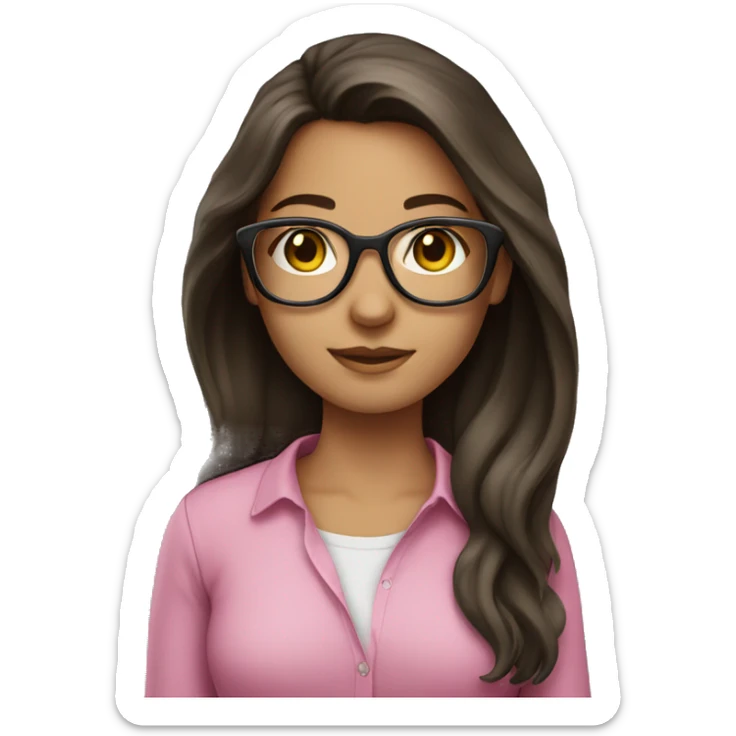brunette girl, long hair, glasses, pink shirt sticker