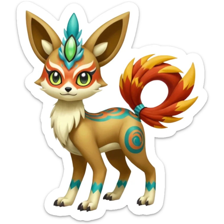 Tribal Colorful Exotic Fionbri-Kalon-Falvie-Vernid-Meloetta-Pokémon-Fakémon-Digimon-Spectrobe-hybrid-fusion, full body sticker