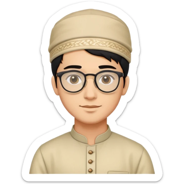 young man with wheatish skin tone, black hair, wearing kurta with rectangle glasses and traditional cap sticker