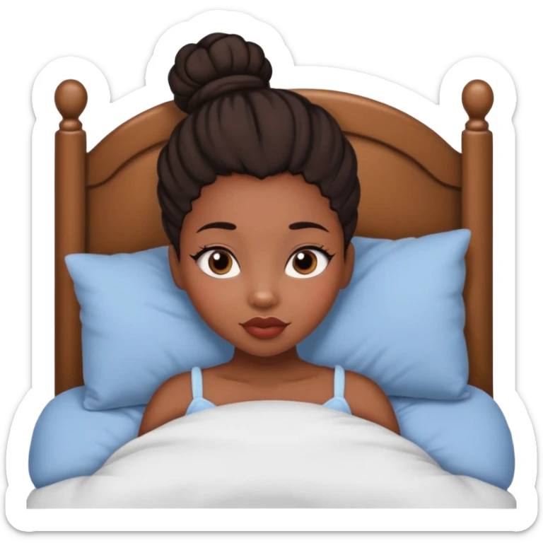 A black girl with edges and plump lips and long lashes with a bun in her bed sticker