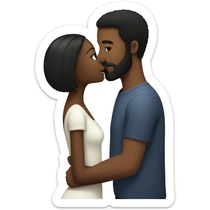 Black girl with long black straight hair and earrings kissing bearded white man with short dark hair  sticker