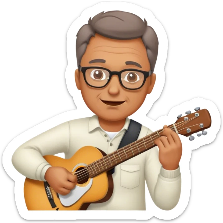 middle-aged man in glasses, musician, instrument, guitar, piano, violin, performance, music, playing, melody, talent, sound, notes, skilled, artist, creativity sticker