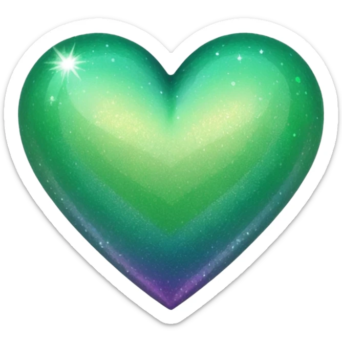 Edit the glittery blue color heart with a subtle gradient and no border to a glittery green color heart with a subtle gradient and no border. Keep the background transparent. Maintain the glittery texture and subtle gradient effect in green sticker
