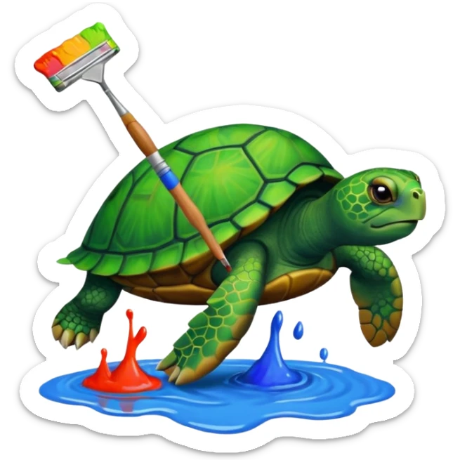 siyah rengi sevmeyen kaplumbağa ama kendisi siyah olduğu için kendini boyamaya çalışan kaplumbağa sticker